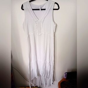 NY Collection White Sleeveless High Low Sundress
